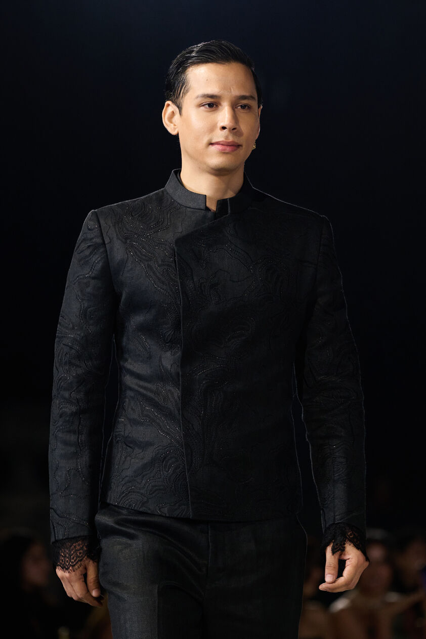 Keijo Embroidered Silk Jacket Set - Black, Black, image 2